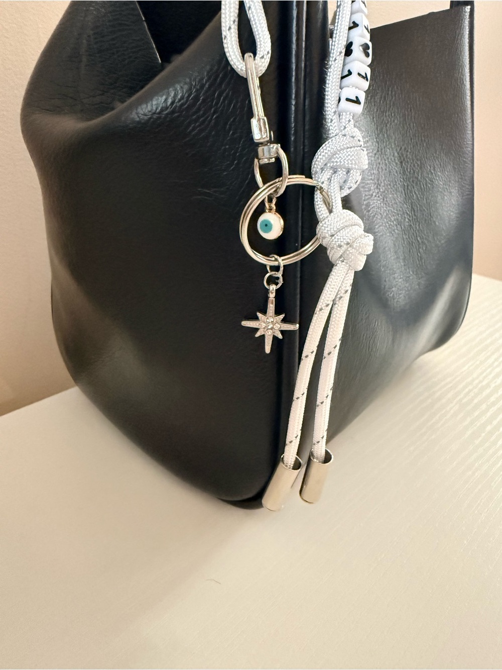 NEW Angel Number 11:11 Paracord Bag Charm White with Evil Eye + North Star - Picture 5 of 6